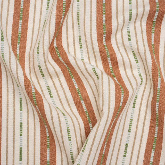 Recycled Polyester Twill Jacquard - Terracotta Stripes and Dashes - British Imported