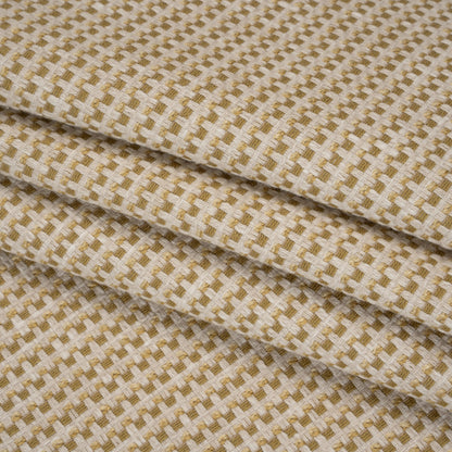 Recycled Polyester and Cotton Basketweave Dobby - Maize Little Squares - British Imported