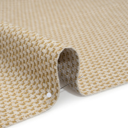 Recycled Polyester and Cotton Basketweave Dobby - Maize Little Squares - British Imported