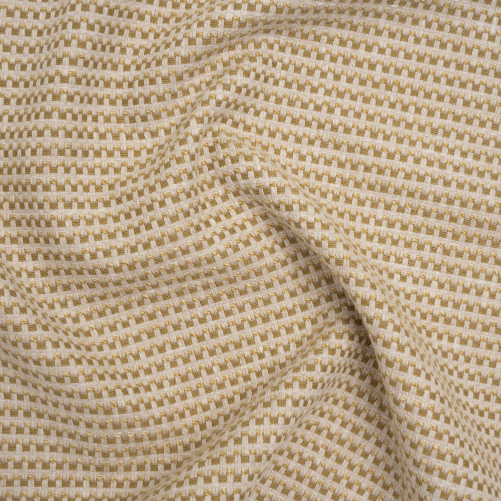 Recycled Polyester and Cotton Basketweave Dobby - Maize Little Squares - British Imported