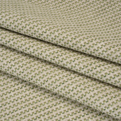 Recycled Polyester and Cotton Basketweave Dobby - Moss Little Squares - British Imported
