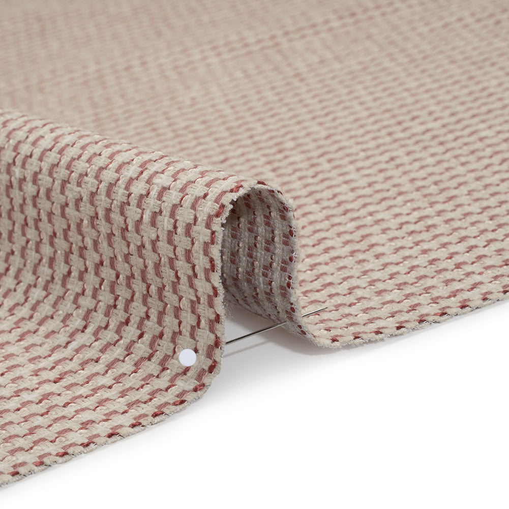 Recycled Polyester and Cotton Basketweave Dobby - Mulberry Little Squares - British Imported