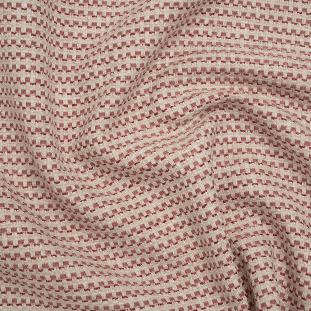 Recycled Polyester and Cotton Basketweave Dobby - Mulberry Little Squares - British Imported