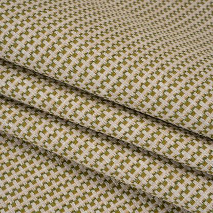 Recycled Polyester and Cotton Basketweave Dobby - Olive Little Squares - British Imported