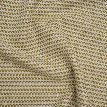 Recycled Polyester and Cotton Basketweave Dobby - Olive Little Squares - British Imported