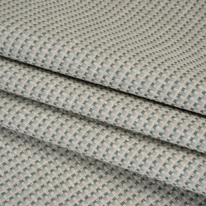 Recycled Polyester and Cotton Basketweave Dobby - Seafoam Little Squares - British Imported