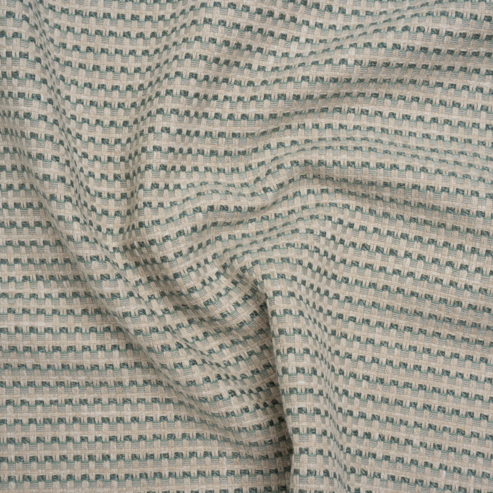 Recycled Polyester and Cotton Basketweave Dobby - Seafoam Little Squares - British Imported