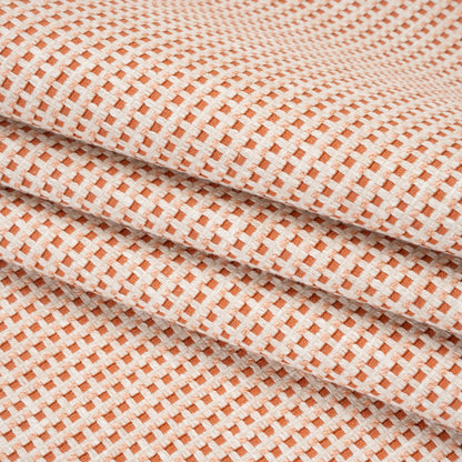 Recycled Polyester and Cotton Basketweave Dobby - Tangerine Little Squares - British Imported
