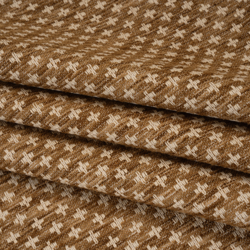 Polyester Boucle Home Decor Jacquard - Caramel Plus Signs - British Imported