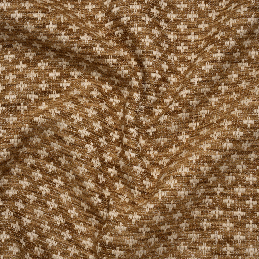 Polyester Boucle Home Decor Jacquard - Caramel Plus Signs - British Imported