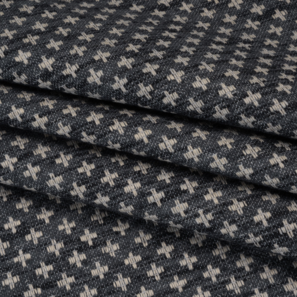 Polyester Boucle Home Decor Jacquard - Ink Plus Signs - British Imported