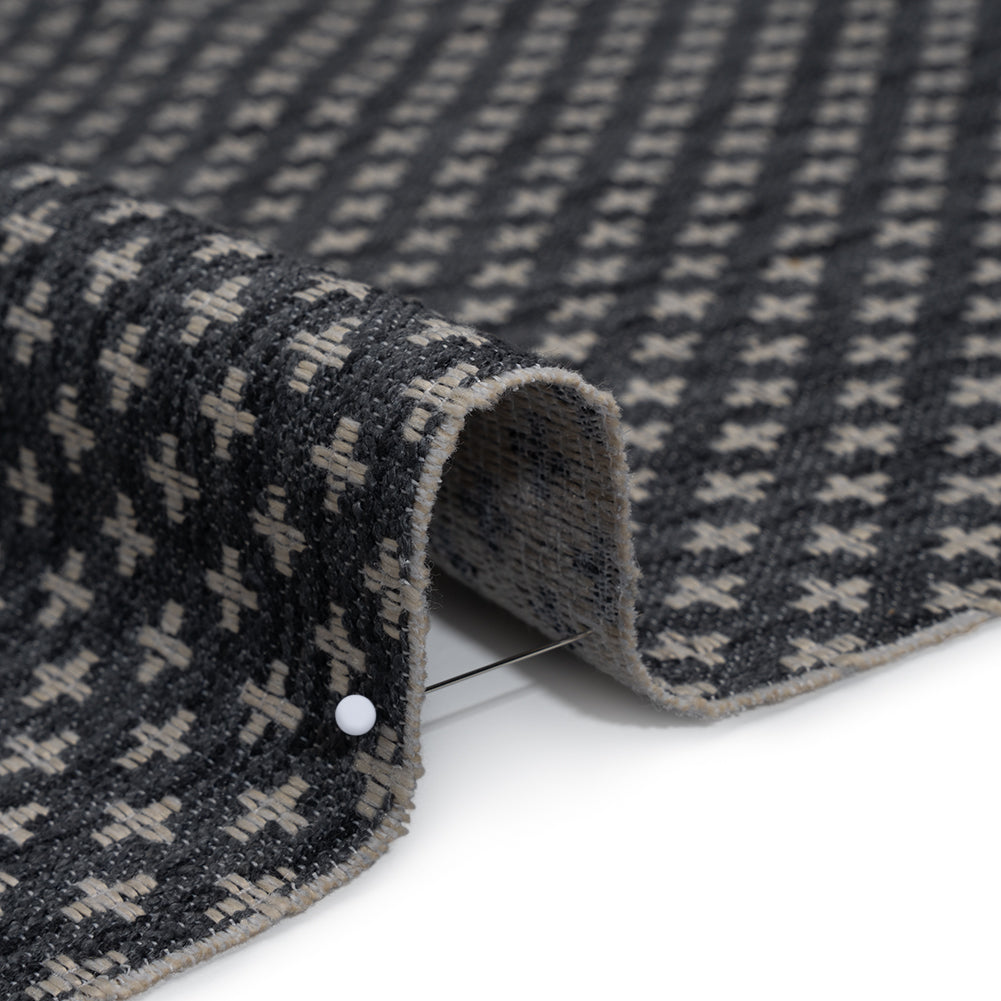Polyester Boucle Home Decor Jacquard - Ink Plus Signs - British Imported