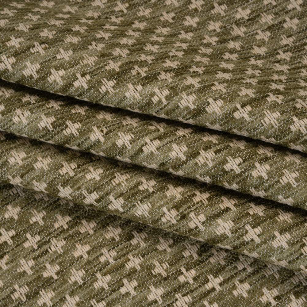 Polyester Boucle Home Decor Jacquard - Moss Plus Signs - British Imported