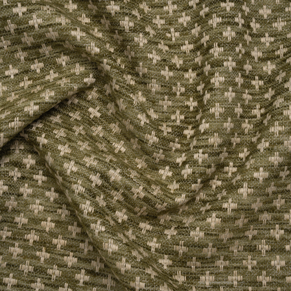 Polyester Boucle Home Decor Jacquard - Moss Plus Signs - British Imported