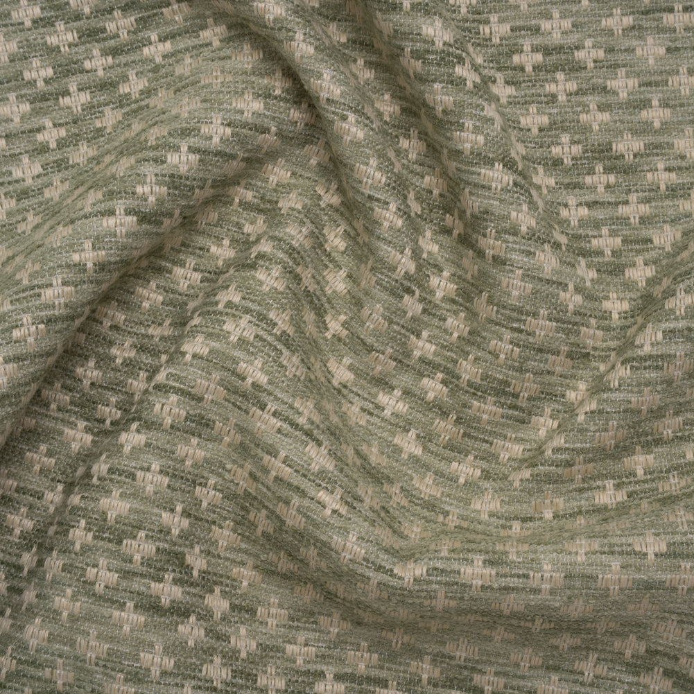 Polyester Boucle Home Decor Jacquard - Sage Plus Signs - British Imported