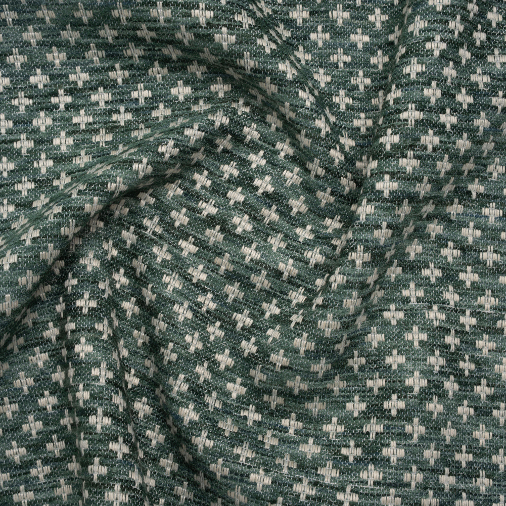 Polyester Boucle Home Decor Jacquard - Teal Plus Signs - British Imported
