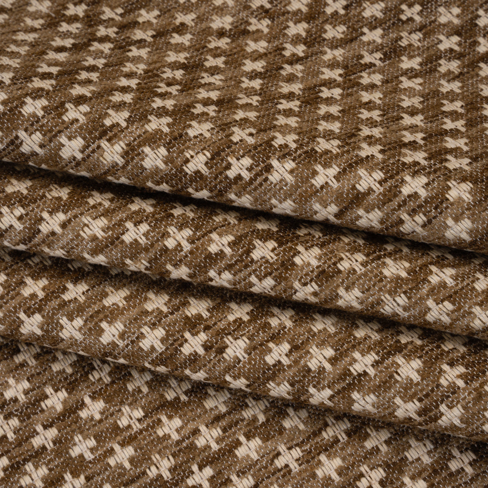 Polyester Boucle Home Decor Jacquard - Walnut Plus Signs - British Imported