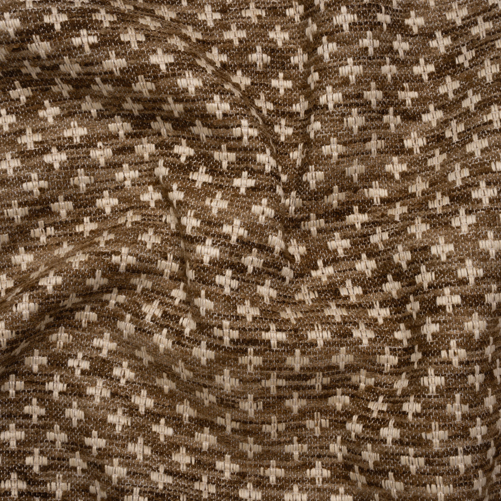 Polyester Boucle Home Decor Jacquard - Walnut Plus Signs - British Imported