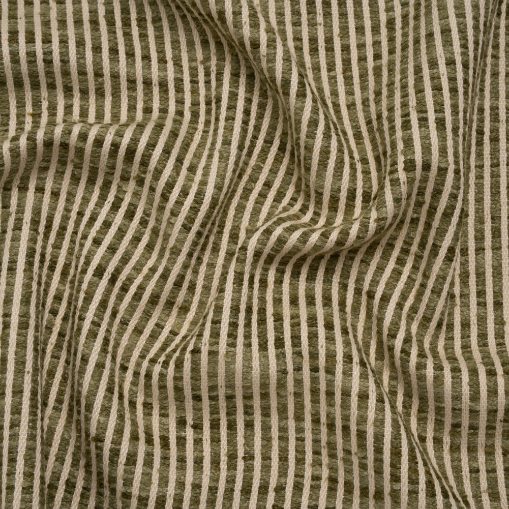 Polyester Boucle Woven - Moss Stripes - British Imported