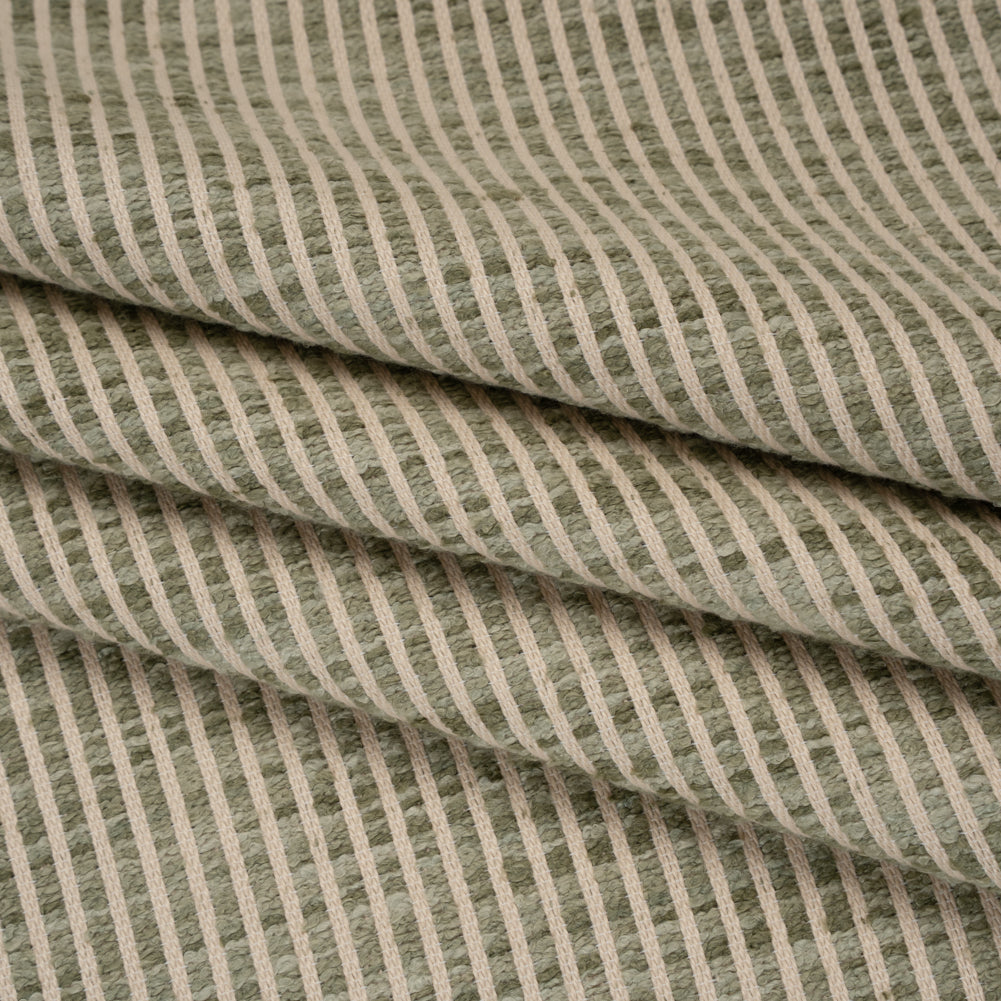 Polyester Boucle Woven - Sage Stripes - British Imported