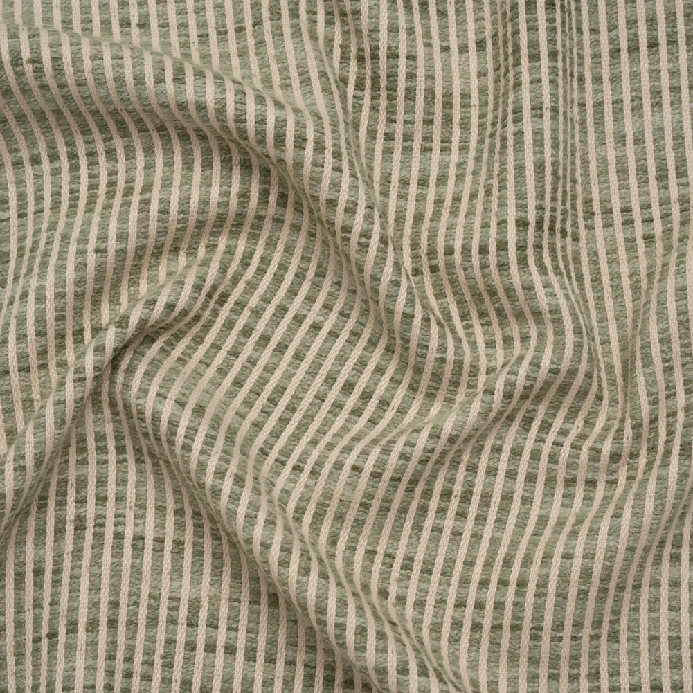 Polyester Boucle Woven - Sage Stripes - British Imported