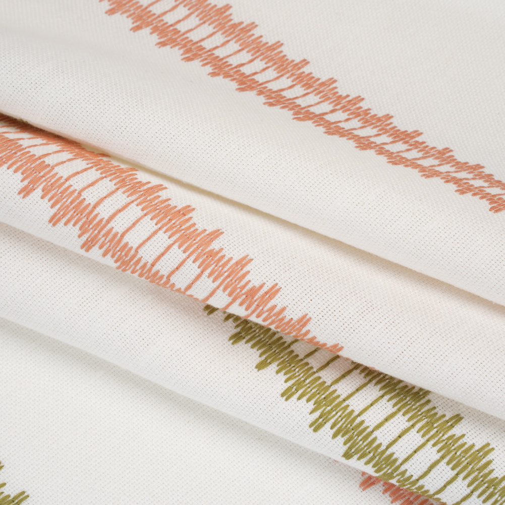 Embroidered Recycled Polyester and Cotton Woven - Blush Pink Zig Zag Ladder Stripes - British Imported