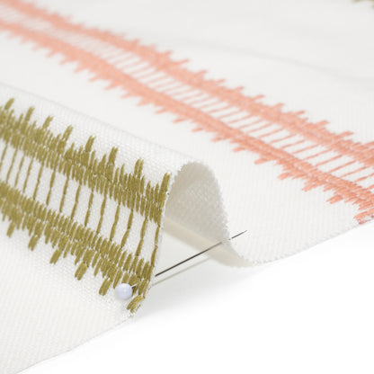 Embroidered Recycled Polyester and Cotton Woven - Blush Pink Zig Zag Ladder Stripes - British Imported