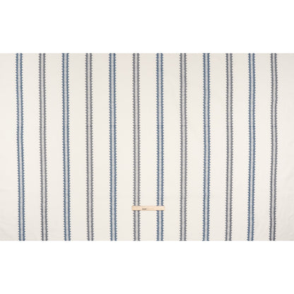 Embroidered Recycled Polyester and Cotton Woven - Navy Zig Zag Ladder Stripes - British Imported