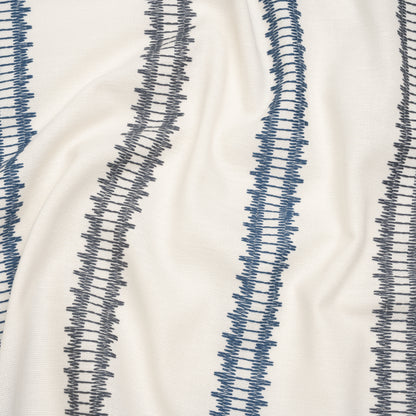 Embroidered Recycled Polyester and Cotton Woven - Navy Zig Zag Ladder Stripes - British Imported