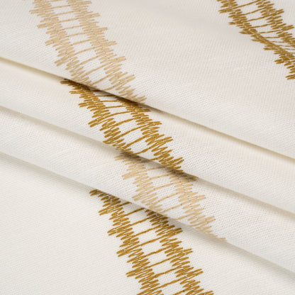 Embroidered Recycled Polyester and Cotton Woven - Ochre Zig Zag Ladder Stripes - British Imported