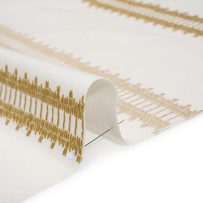 Embroidered Recycled Polyester and Cotton Woven - Ochre Zig Zag Ladder Stripes - British Imported
