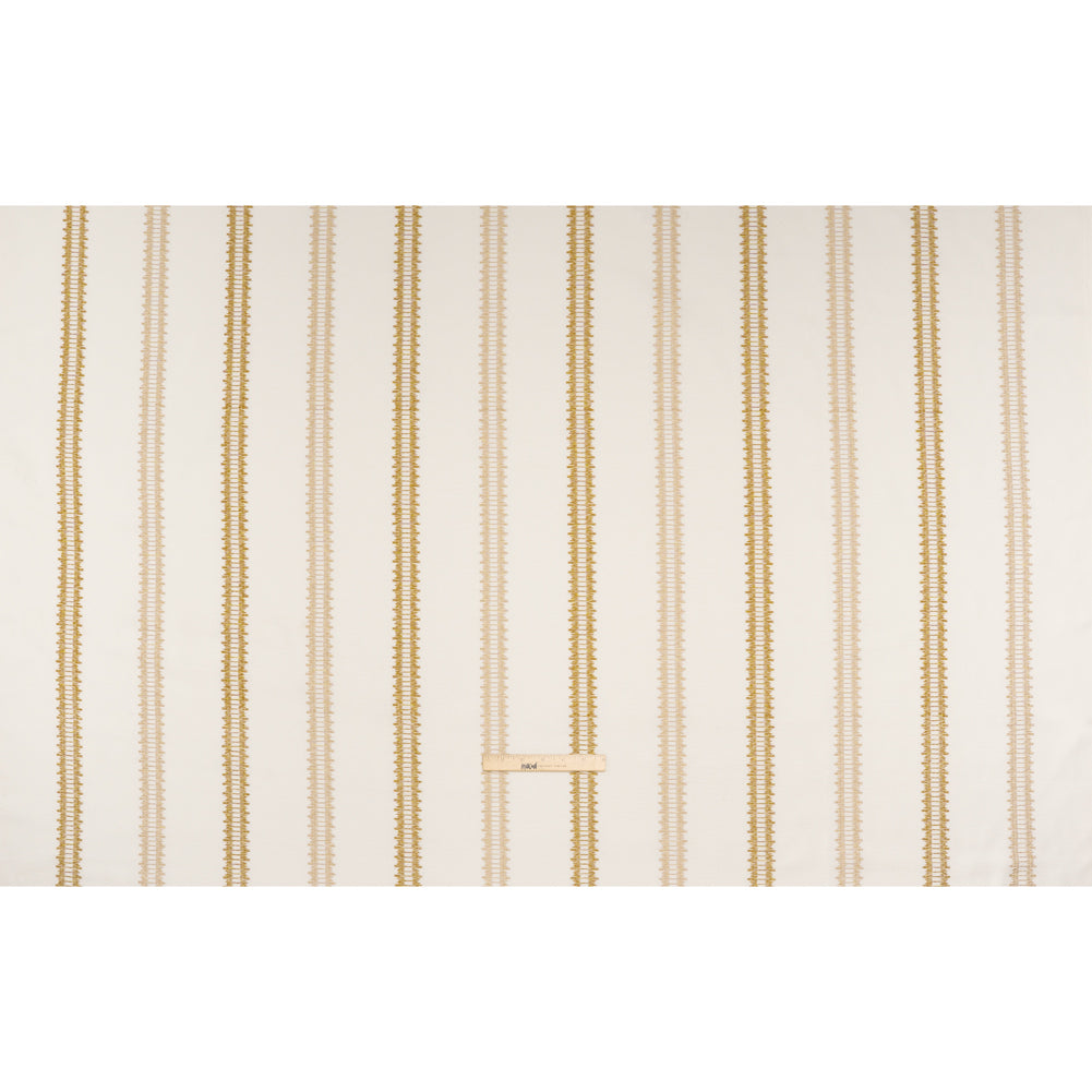 Embroidered Recycled Polyester and Cotton Woven - Ochre Zig Zag Ladder Stripes - British Imported