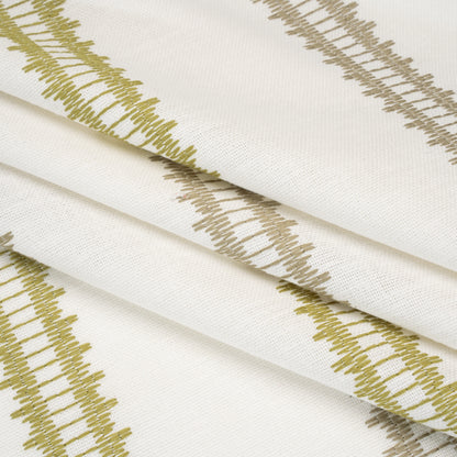 Embroidered Recycled Polyester and Cotton Woven - Olive Zig Zag Ladder Stripes - British Imported