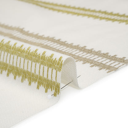 Embroidered Recycled Polyester and Cotton Woven - Olive Zig Zag Ladder Stripes - British Imported
