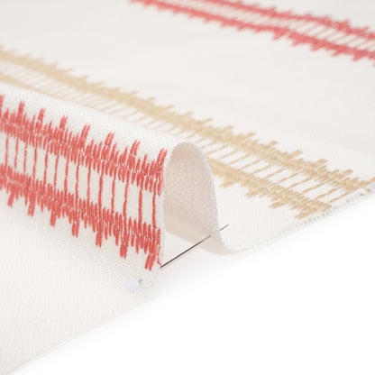 Embroidered Recycled Polyester and Cotton Woven - Raspberry Zig Zag Ladder Stripes - British Imported
