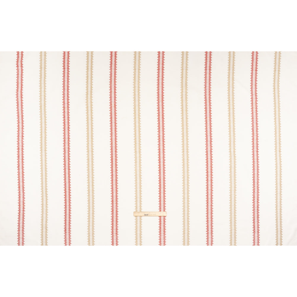 Embroidered Recycled Polyester and Cotton Woven - Raspberry Zig Zag Ladder Stripes - British Imported