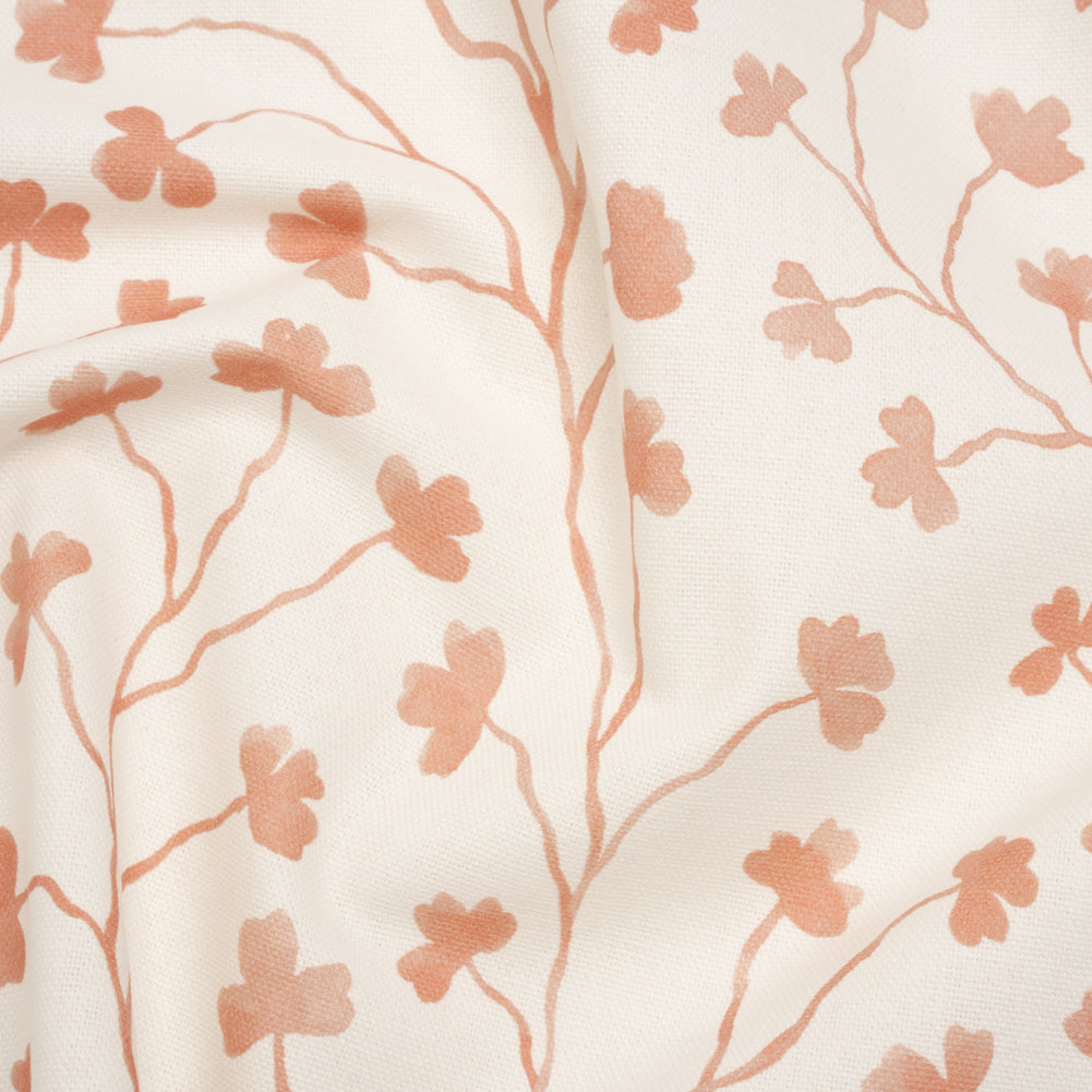 Brushed Cotton and Linen Canvas - Blush Pink Clover Leaf Vines - British Imported