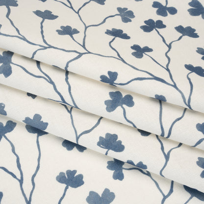 Brushed Cotton and Linen Canvas - Navy Clover Leaf Vines - British Imported