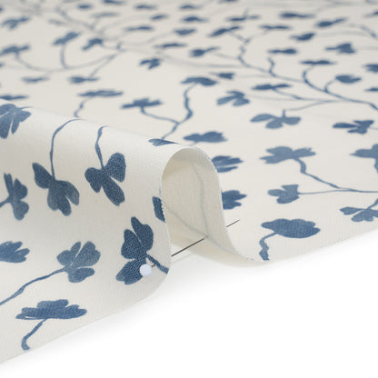 Brushed Cotton and Linen Canvas - Navy Clover Leaf Vines - British Imported