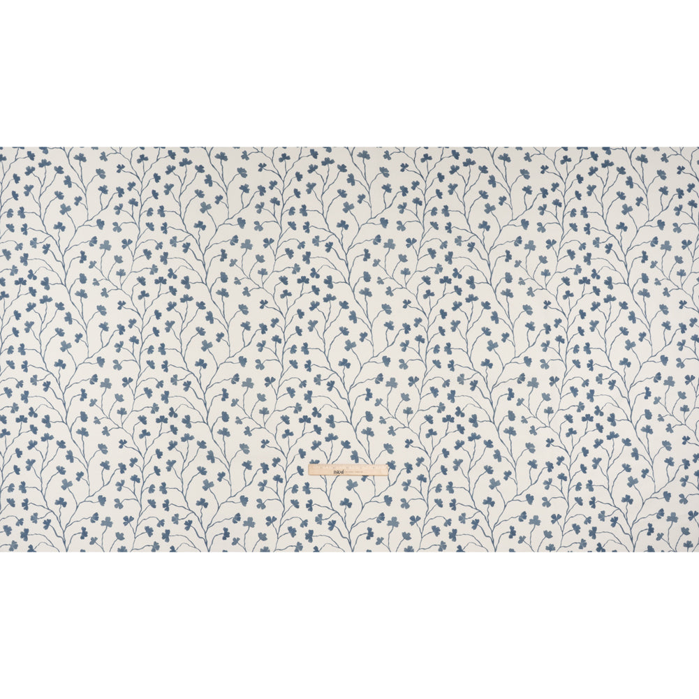 Brushed Cotton and Linen Canvas - Navy Clover Leaf Vines - British Imported