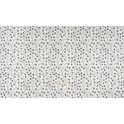Brushed Cotton and Linen Canvas - Navy Clover Leaf Vines - British Imported