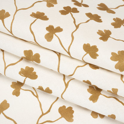 Brushed Cotton and Linen Canvas - Ochre Clover Leaf Vines - British Imported