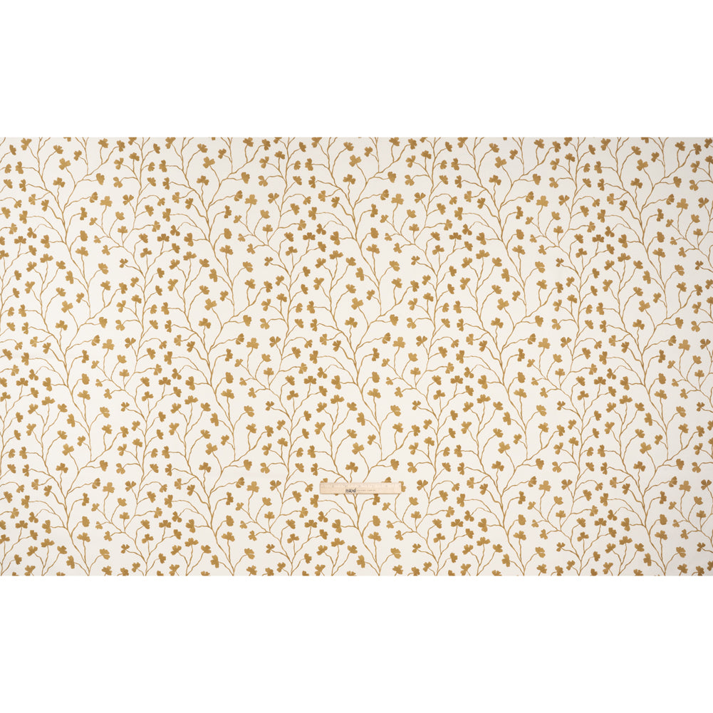 Brushed Cotton and Linen Canvas - Ochre Clover Leaf Vines - British Imported