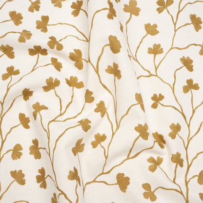 Brushed Cotton and Linen Canvas - Ochre Clover Leaf Vines - British Imported