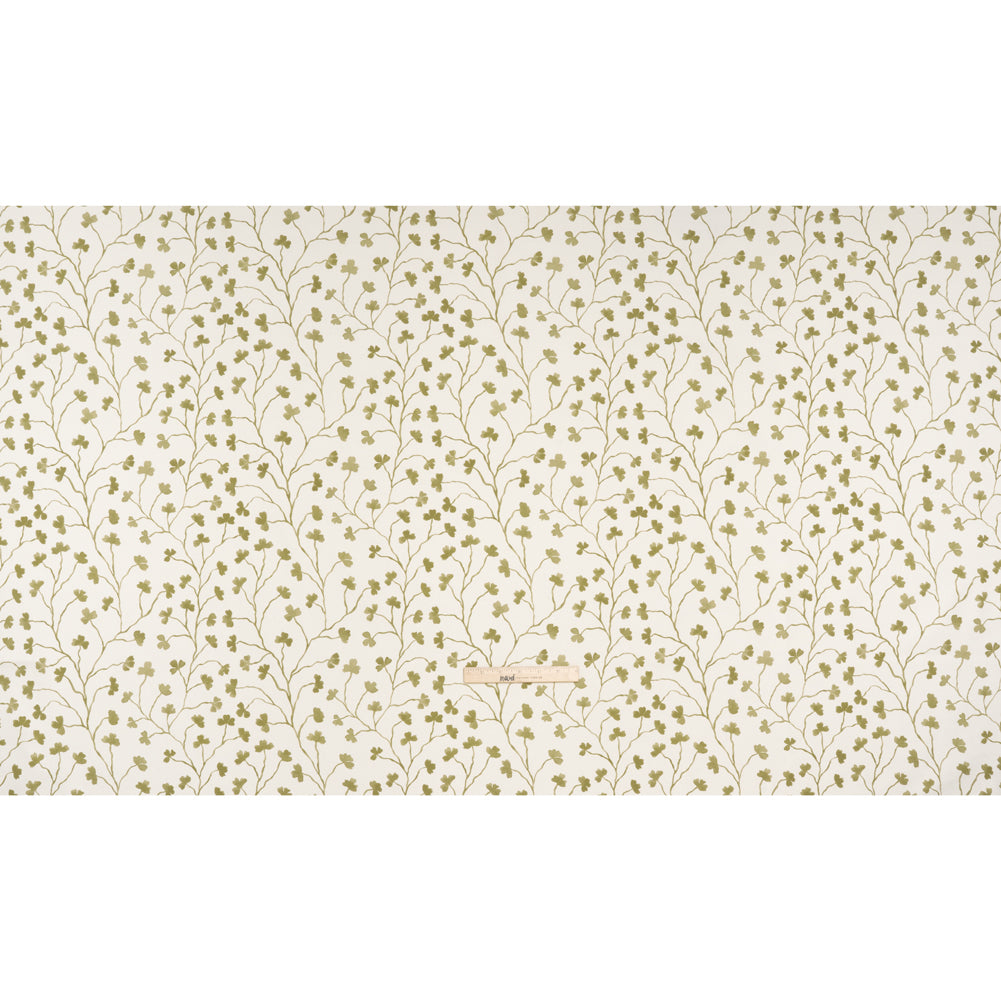 Brushed Cotton and Linen Canvas - Olive Clover Leaf Vines - British Imported