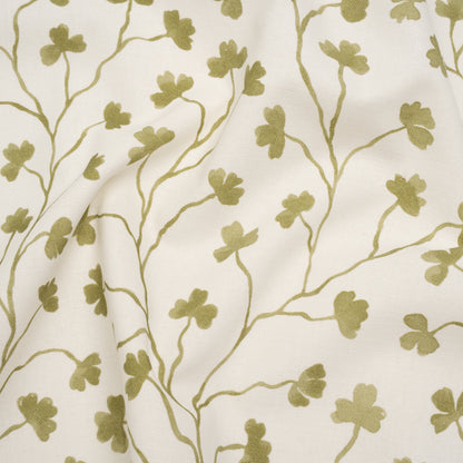 Brushed Cotton and Linen Canvas - Olive Clover Leaf Vines - British Imported