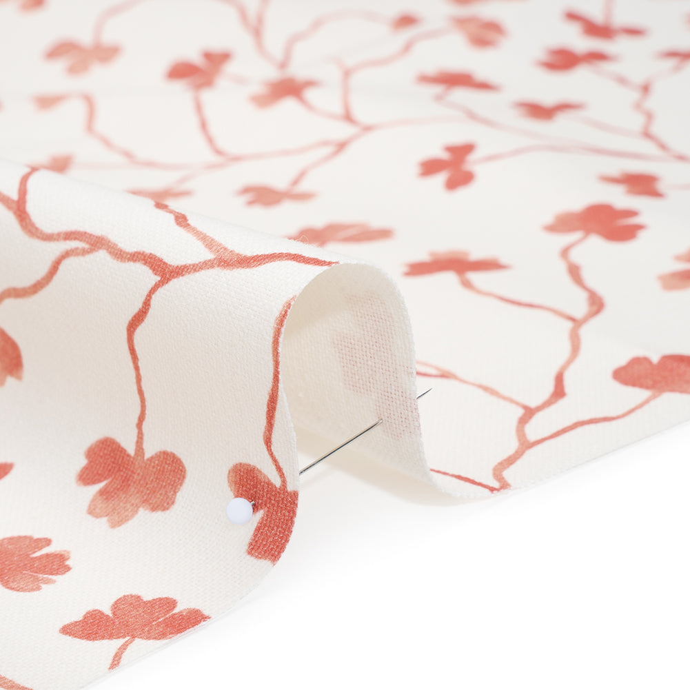 Brushed Cotton and Linen Canvas - Raspberry Clover Leaf Vines - British Imported