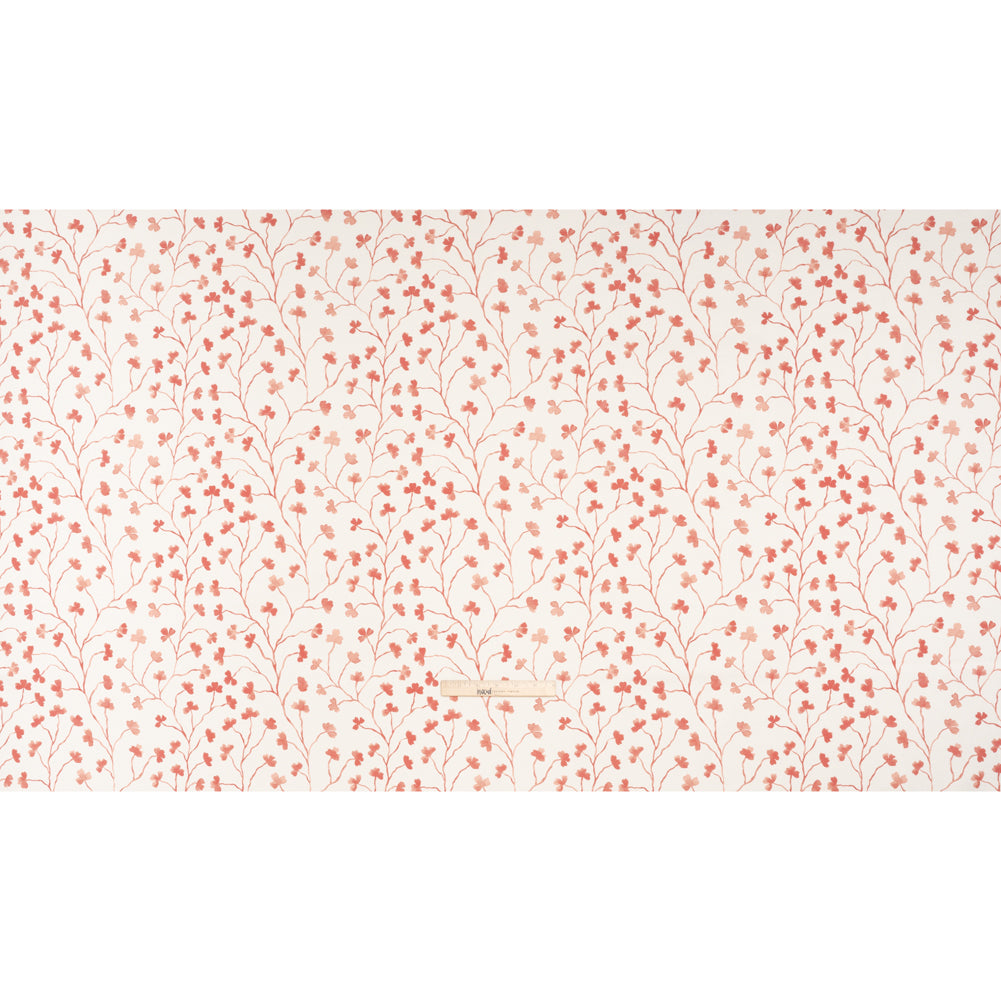 Brushed Cotton and Linen Canvas - Raspberry Clover Leaf Vines - British Imported