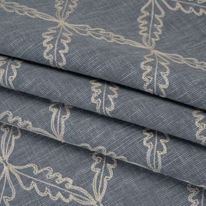 Embroidered Polyester and Cotton Woven - Denim Leaf Diamonds - British Imported