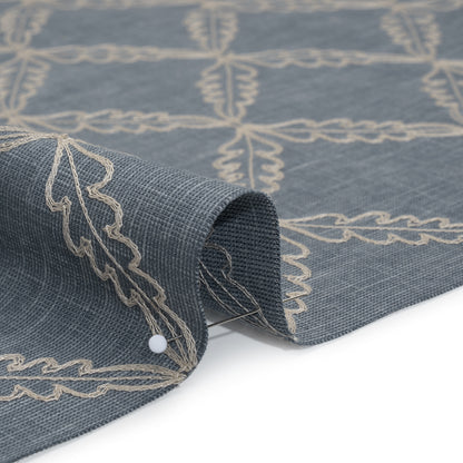 Embroidered Polyester and Cotton Woven - Denim Leaf Diamonds - British Imported